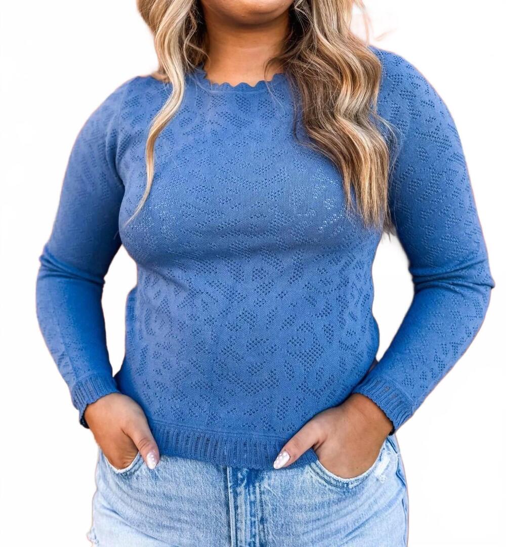 NEW CURRENT AIR aegean pointelle sweater in blue